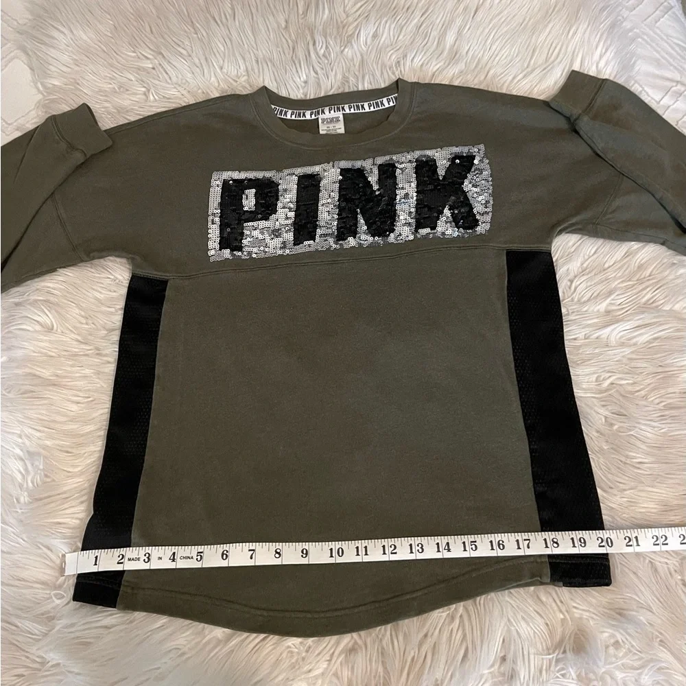PINK | Sequin | Crewneck Sweatshirt | Green & Black - Picture 6 of 11